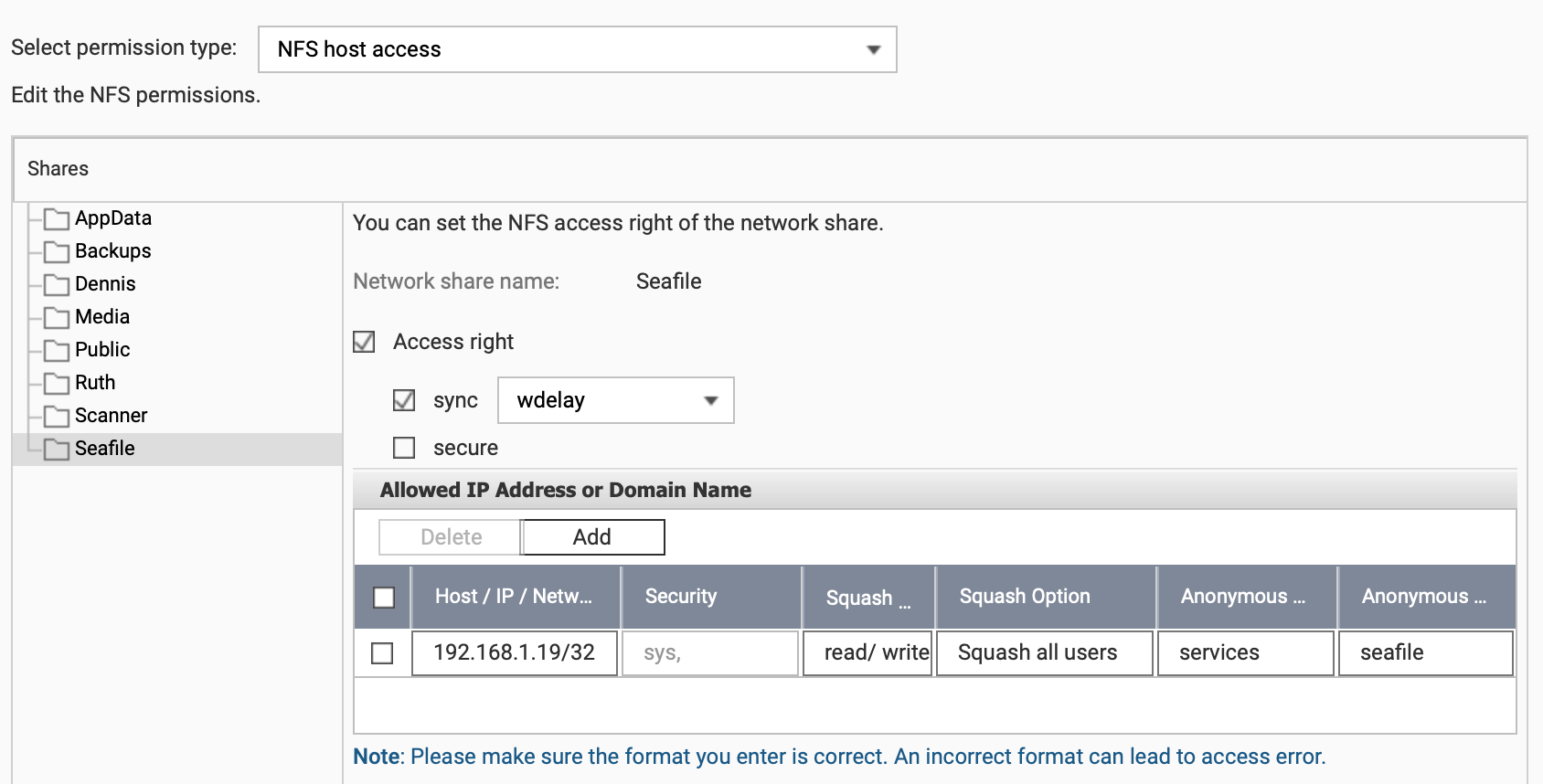 QNAS Seafile NFS Share Permissions.png